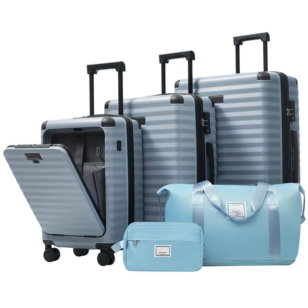 5-Piece Sky Blue Hardside Spinner Luggage Set with TSA Lock, Duffel Bag and Toiletry Bag (20 in./24 in./28 in. )