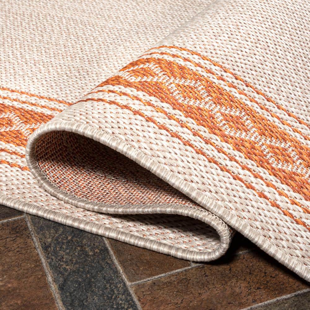 Modern Cream/Orange Geometric Indoor/Outdoor Synthetic Rug - 3' x 5'