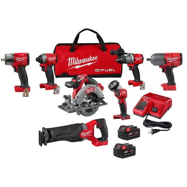 Milwaukee M18 Fuel 18 Volt Lithium Ion Brushless Cordless Combo Kit 5 Tool With 2 1 2 In Impact Wrenches With Friction Rings 2998 25 2767 20 2962 20 The Home Depot