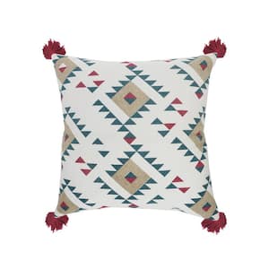 Eclectic White / Burgundy Southwest Durable Poly Fill 20 in. x 20 in. Throw Pillow