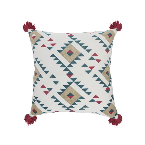 LR Home Eclectic White / Burgundy Southwest Durable Poly Fill 20 in. x 20 in. Throw Pillow