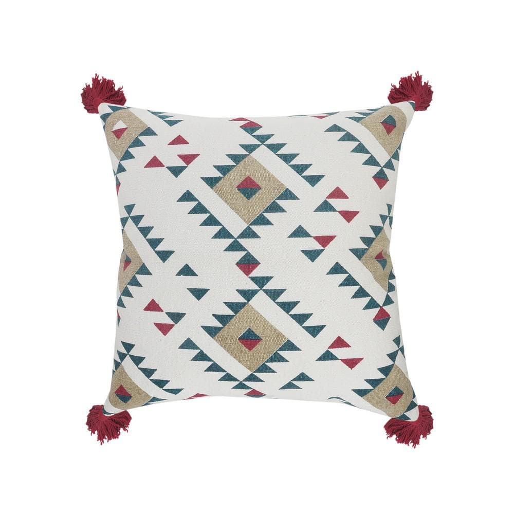 Southwestern Geometric Cotton Blend Throw Pillow with Tassels