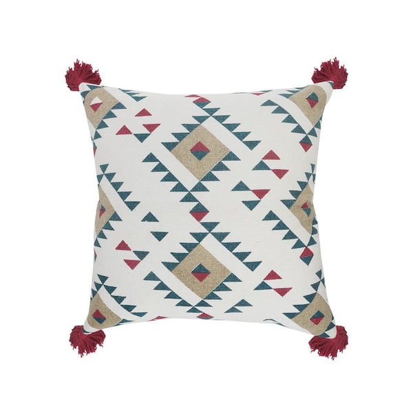 Unbranded Eclectic White / Burgundy Southwest Durable Poly Fill 20 in. x 20 in. Indoor Throw Pillow