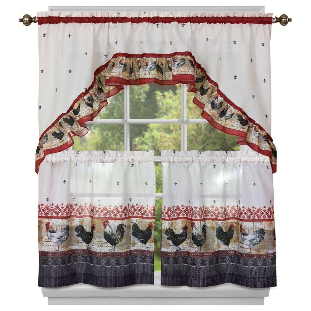 Rooster Burgundy Polyester Light Filtering Rod Pocket Tier and Swag Curtain Set 57 in. W x 24 in. L price history on PriceWatchPro
