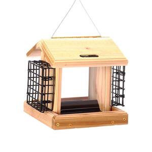 Small Cedar 2 Sided Hopper Feeder with Suet Cages