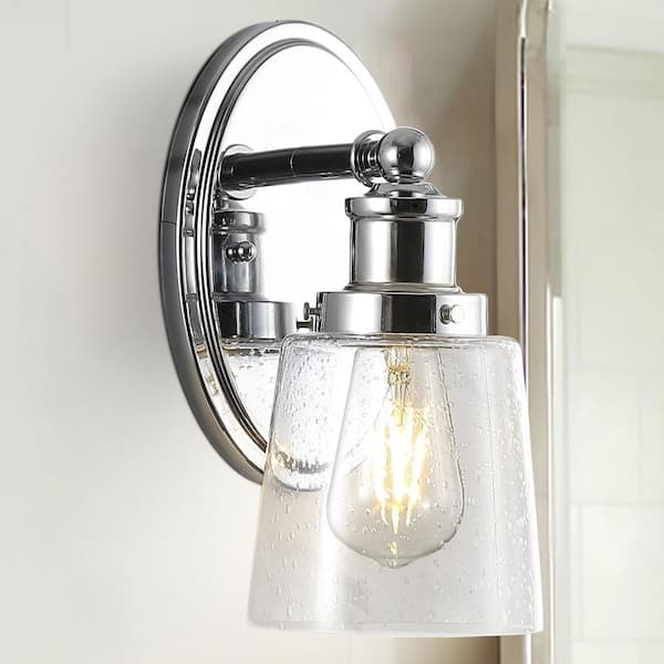 JONATHAN Y Beverly 5 in. 1-Light Iron/Seeded Glass Classic Cottage LED Chrome Vanity Light