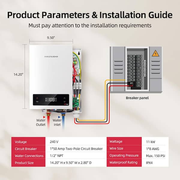 EQUIK Classic 11kW 2.3 GPM 240-Volt Touch Screen Residential Electric Tankless Water Heater