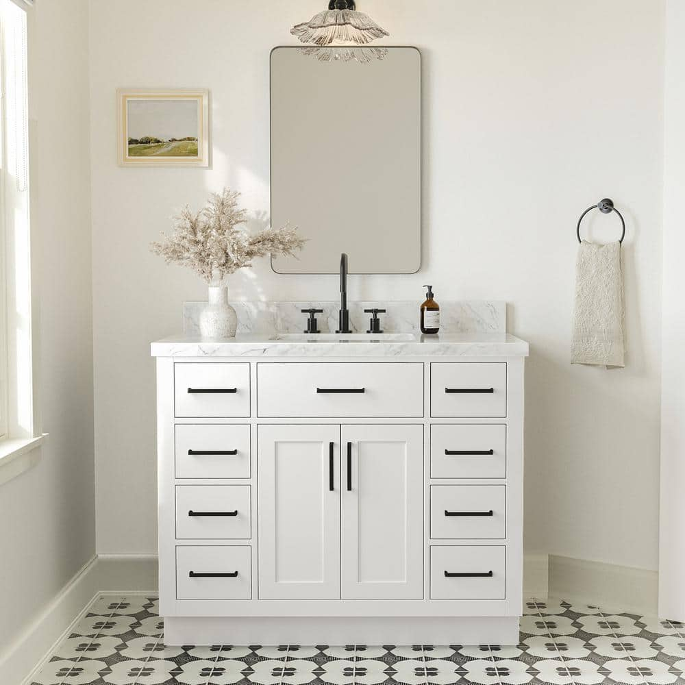 ARIEL Hepburn 43 in. W x 22 in. D x 36 in. H Bath Vanity in White with ...