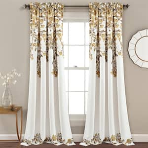 Neutral/Gray Floral Rod Pocket Light Filtering Curtain 52 in. W x 84 in. L (Set of 2)