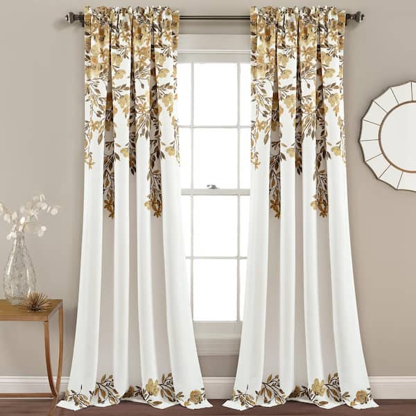 Lush Decor Neutral/Gray Floral Rod Pocket Light Filtering Curtain 52 in. W x 84 in. L (Set of 2)