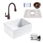 Wilcox II All-in-One Farmhouse/Apron Fireclay 24 in. Single Bowl Kitchen Sink with Pfister Bronze Faucet and Drain