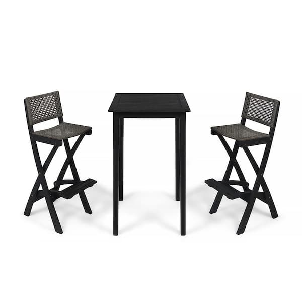 Noble House Polaris Dark Gray 3-Piece Wood Square 41 in Patio Outdoor Serving Bar Set
