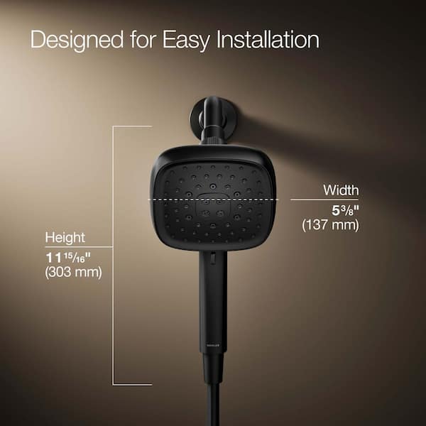 KOHLER Fordra 3-Spray Patterns with 1.75 GPM 5.375 in. Wall Mount Handheld Shower Head in Matte Black