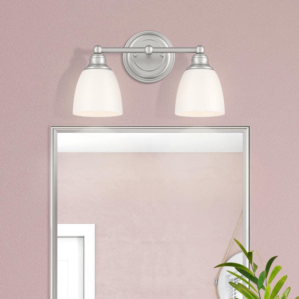 Somerville Brushed Nickel 2-Light Vanity with Satin Opal White Glass