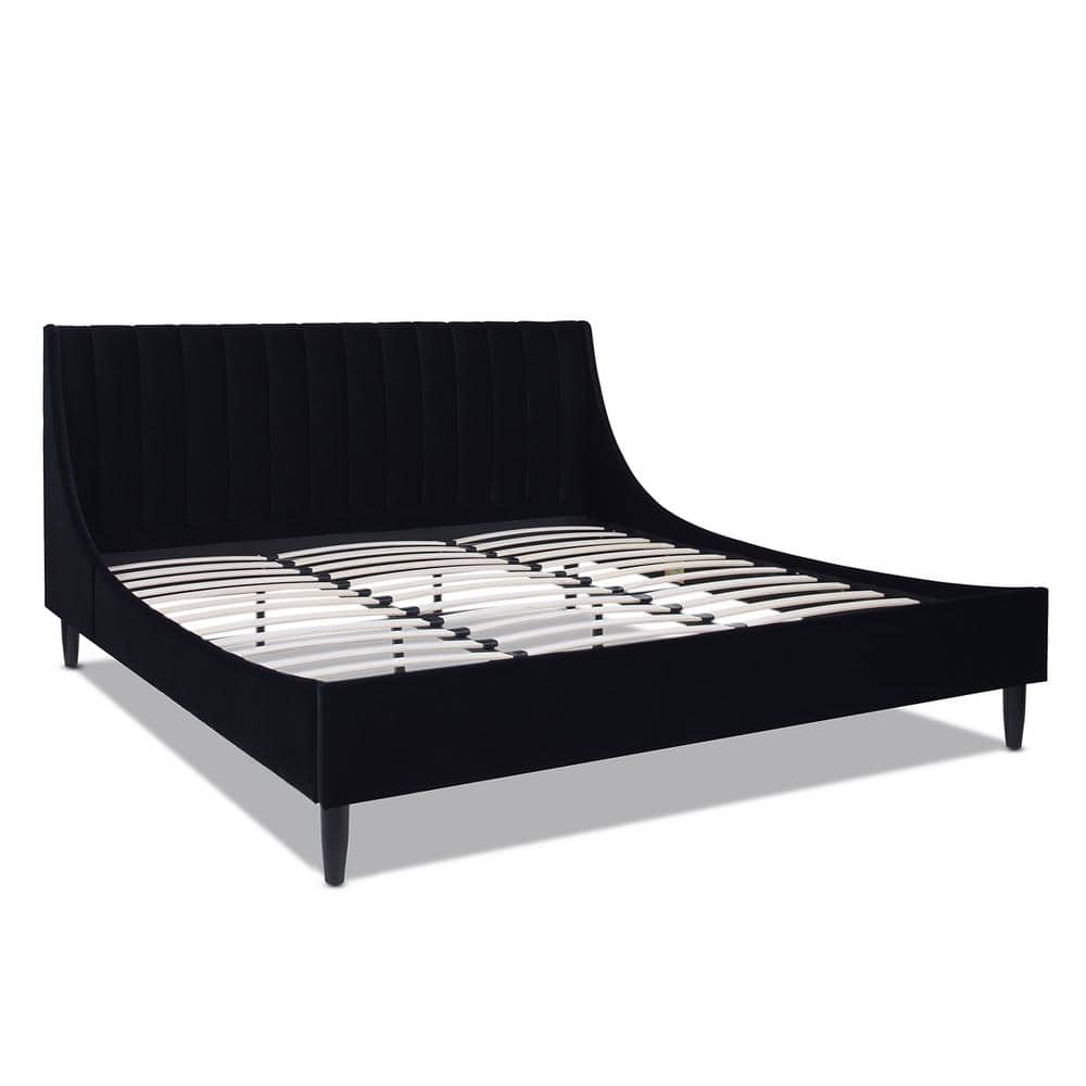 Jennifer Taylor Aspen 79 in. Velvet Vertical Tufted Upholstered King Modern Platform Bed Frame with Headboard in Anthracite Black
