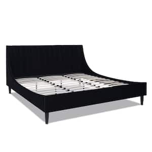 Aspen 79 in. Velvet Vertical Tufted Upholstered King Modern Platform Bed Frame with Headboard in Anthracite Black