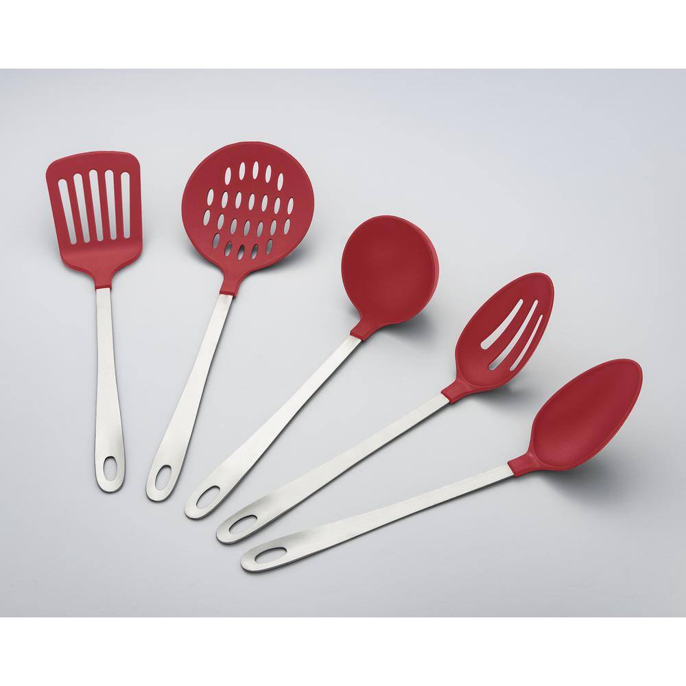 Large Red Stainless Steel and Nylon 6-Piece Utensil Set