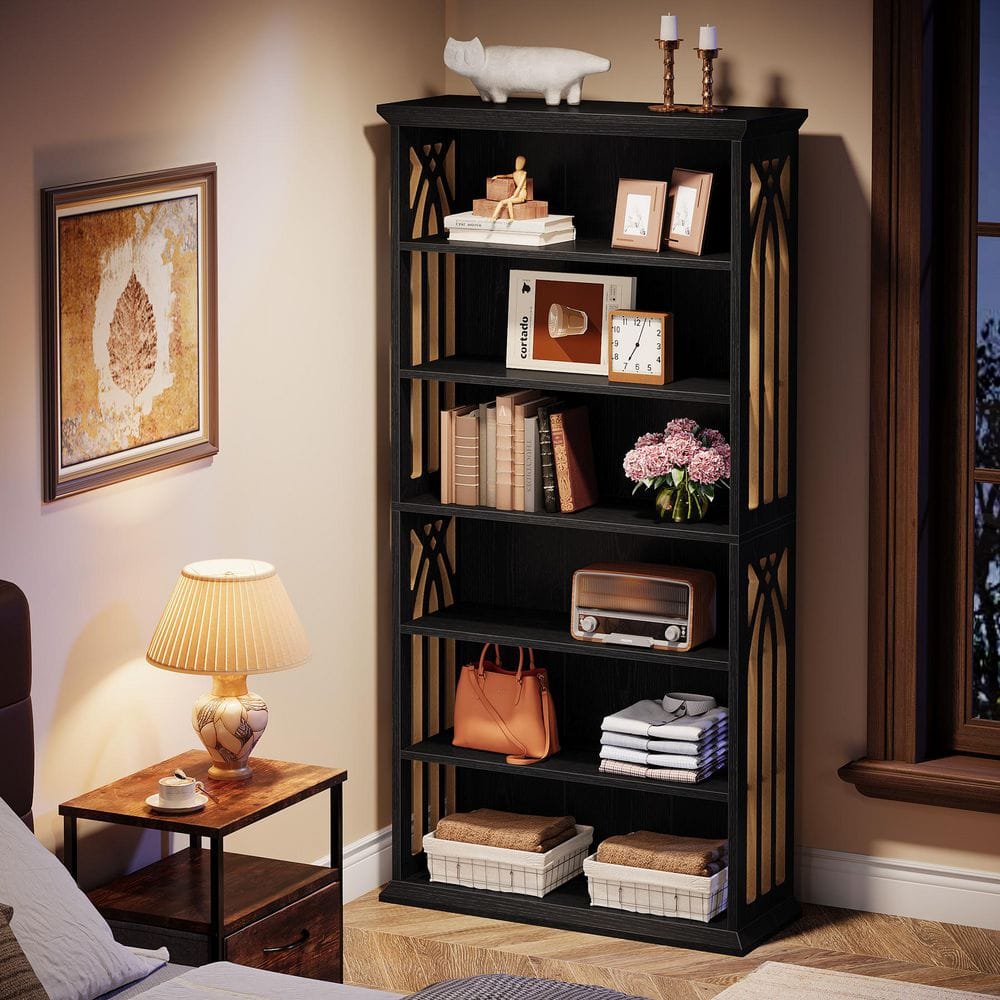 TRIBESIGNS WAY TO ORIGIN Frailey 75 in. Tall Black Wood 6-Shelf