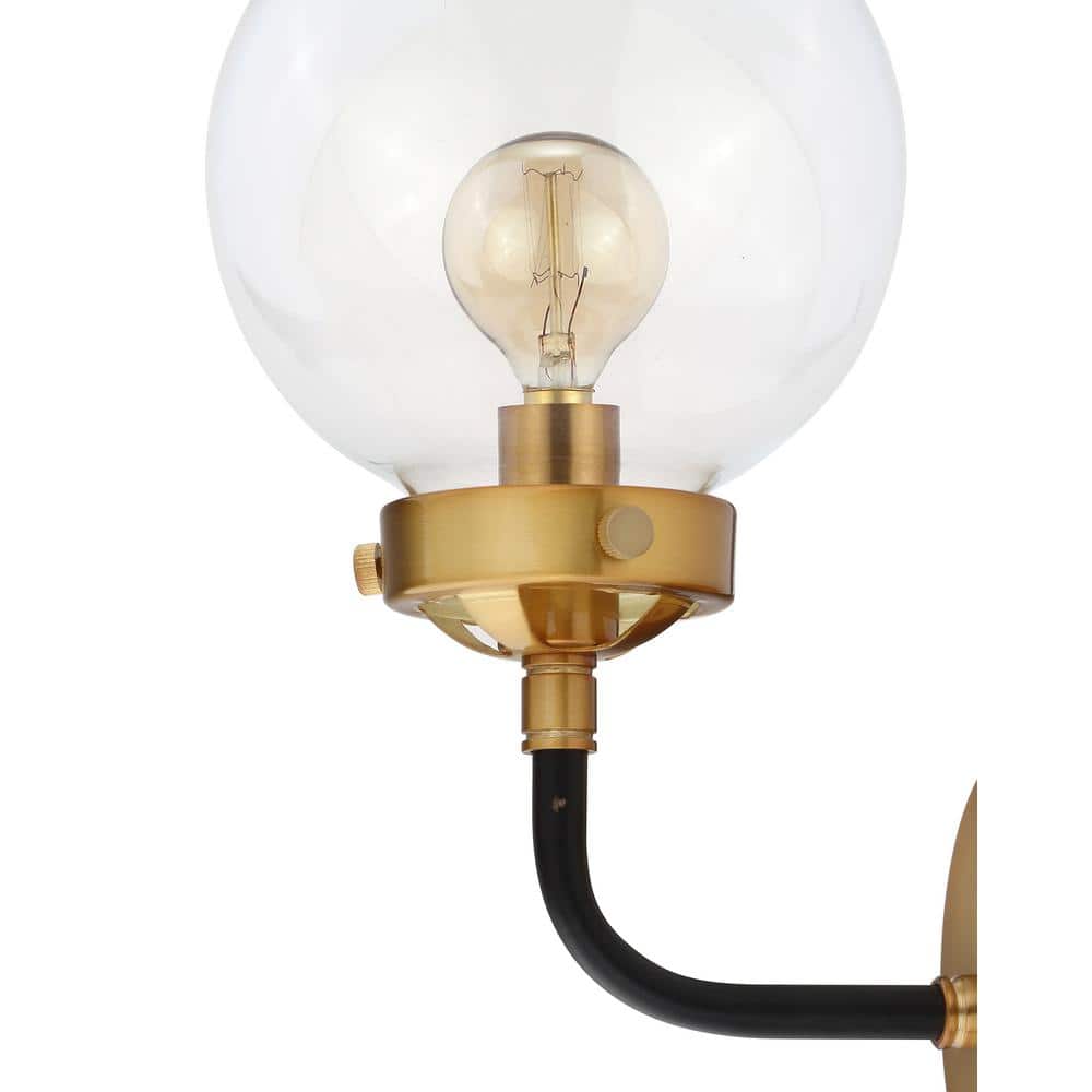 Caleb 1-Light Black and Brass Globe Wall Sconce