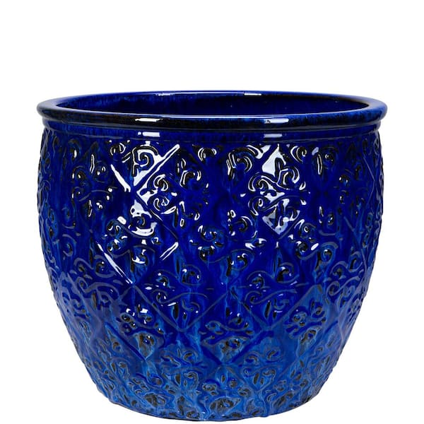 Unbranded 15 in. Fireworks Blue Ceramic Lumaris Planter