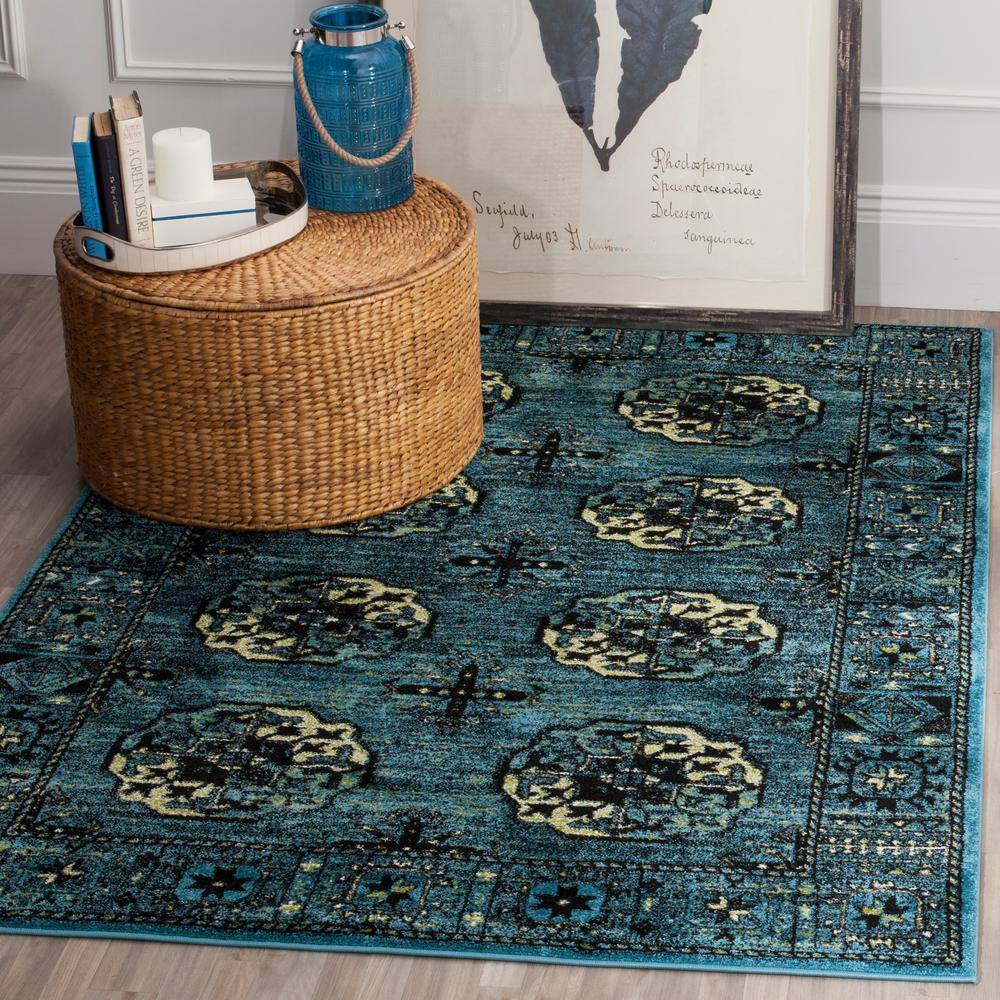 Rectangular Blue Synthetic Easy Care Area Rug