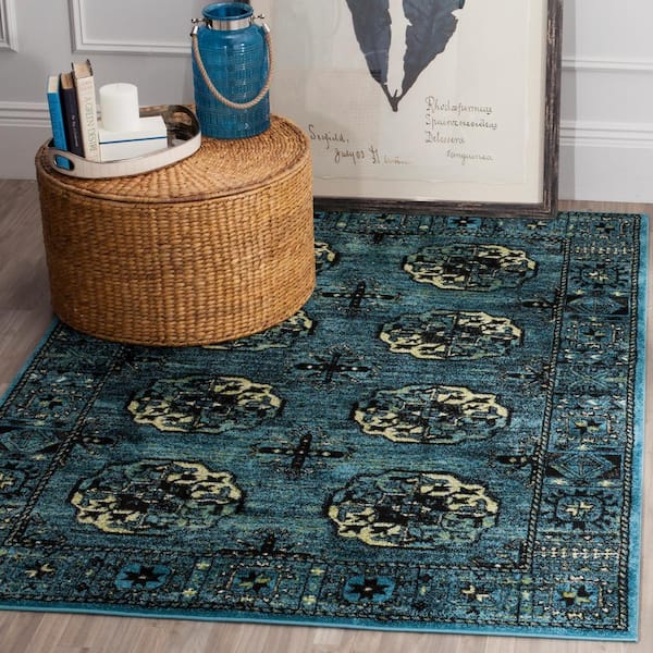 Vintage Hamadan Blue/Multi 5 ft. x 8 ft. Border Area Rug