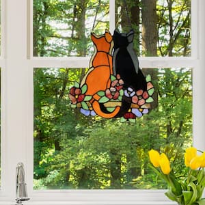 Multi Stained Glass Cats in the Garden Window Panel