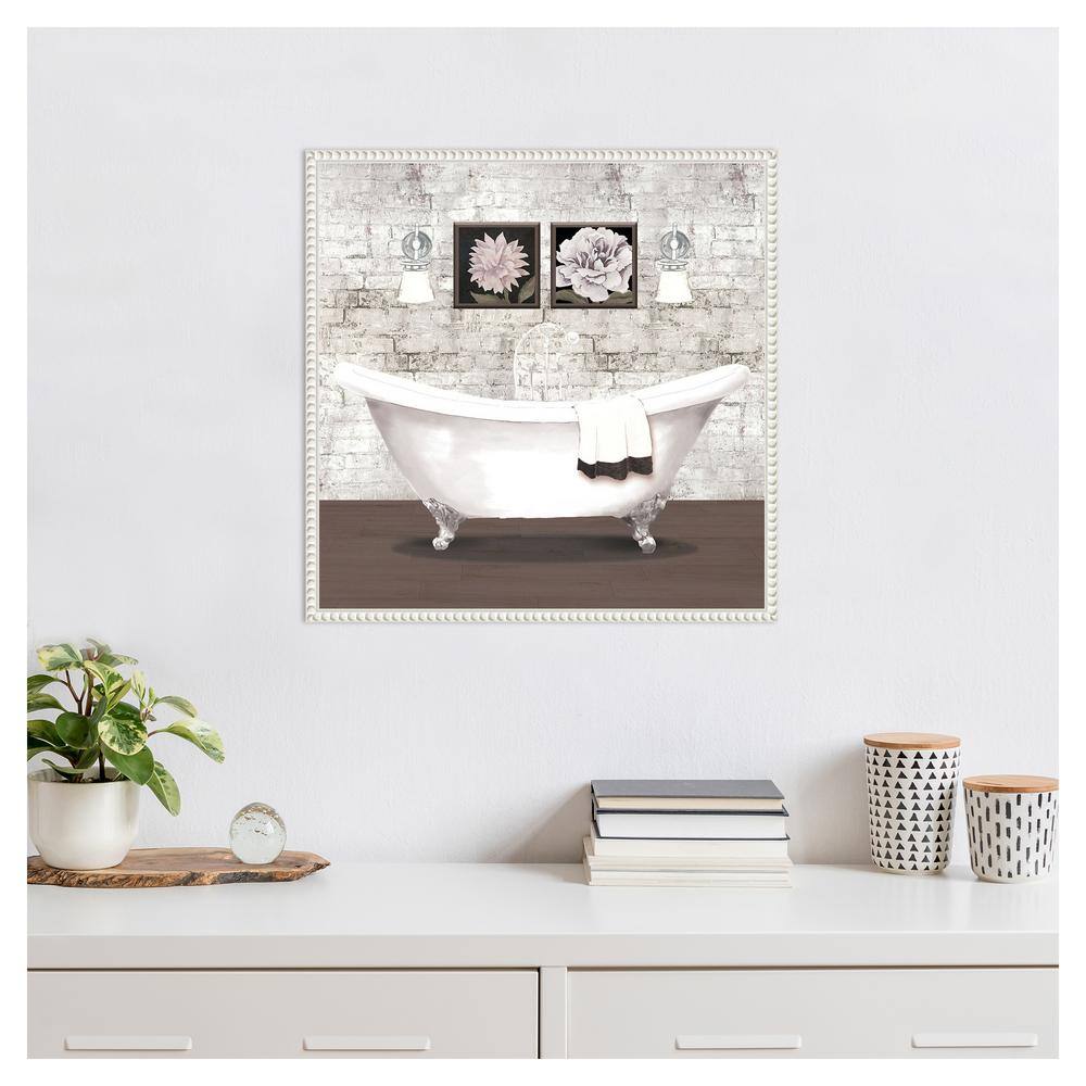 22"x22" Brick Bath I White Canvas Wall Art with Beaded Frame