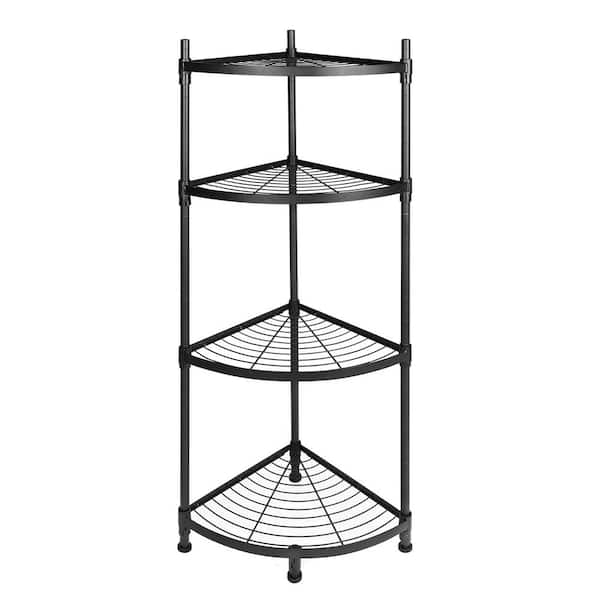 FUNKOL 19 in. x 13.2 in. x 43.3in 4-Tier Black Iron Corner Shelf with 4 Legs