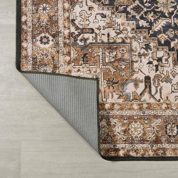 Jonathan Y Dark Gray/Yellow 2 ft. x 8 ft. Wincer Chenille Cottage Medallion Machine-Washable Runner Rug