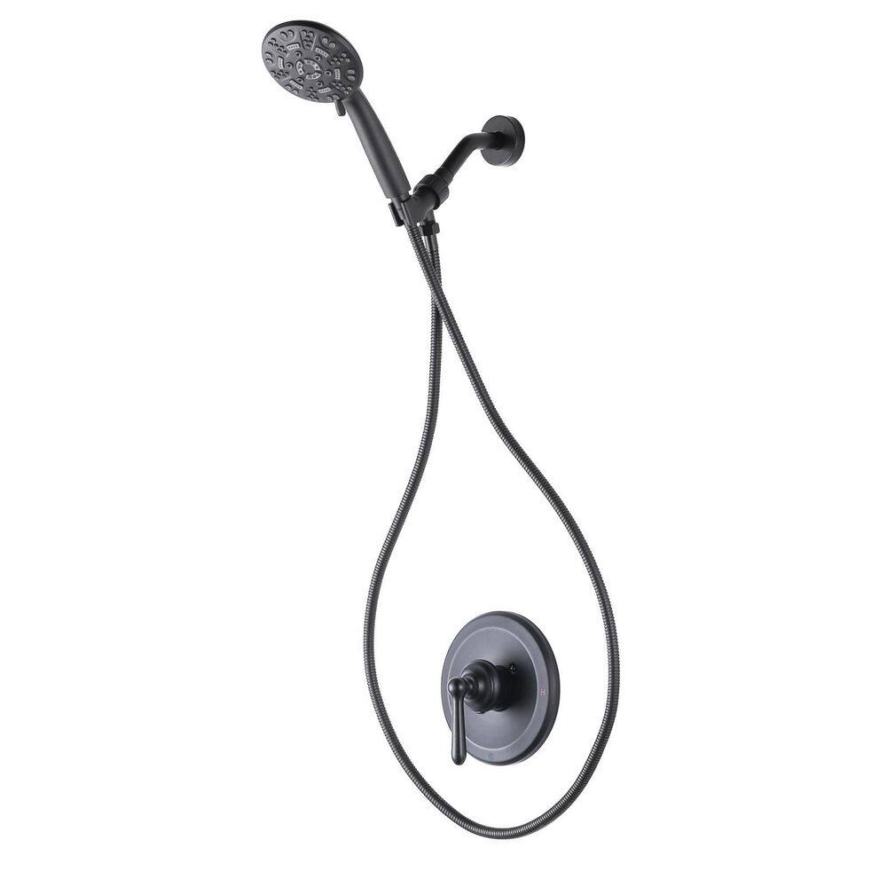 Single Handle 7-Spray Handheld Shower Faucet 1.8 GPM with Pressure Rough-in Valve and and Trim Kit in Matte Black price history on PriceWatchPro