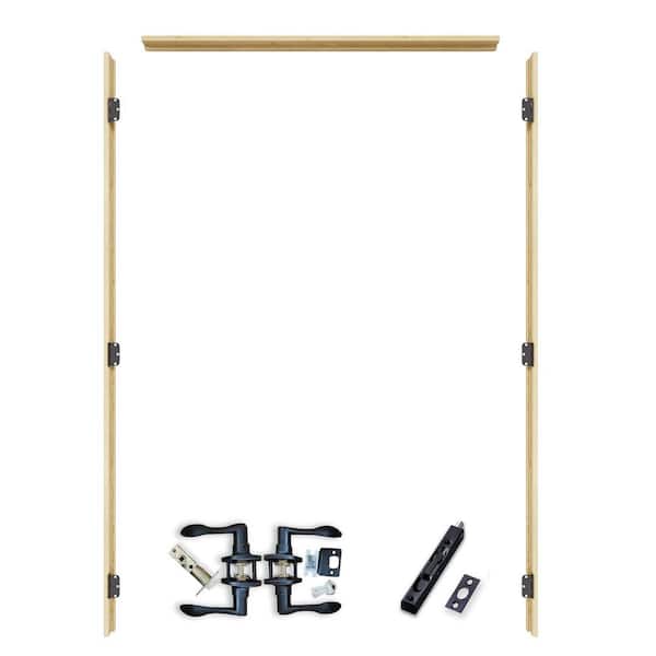 72 x 80 in. Unfinished Pine Wood Knock Down Door Frame 3-Piece + Weatherseal Universal-Hand Reversible for French Door