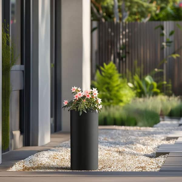 8.5 in. Large Charcoal Black Concrete Round Planter / Pot with Drainage Holes
