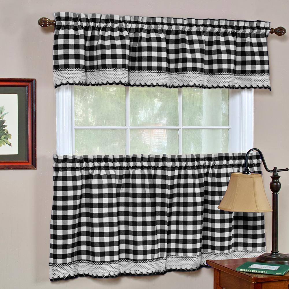 Black and White Buffalo Check Cotton Valance with Scalloped Trim