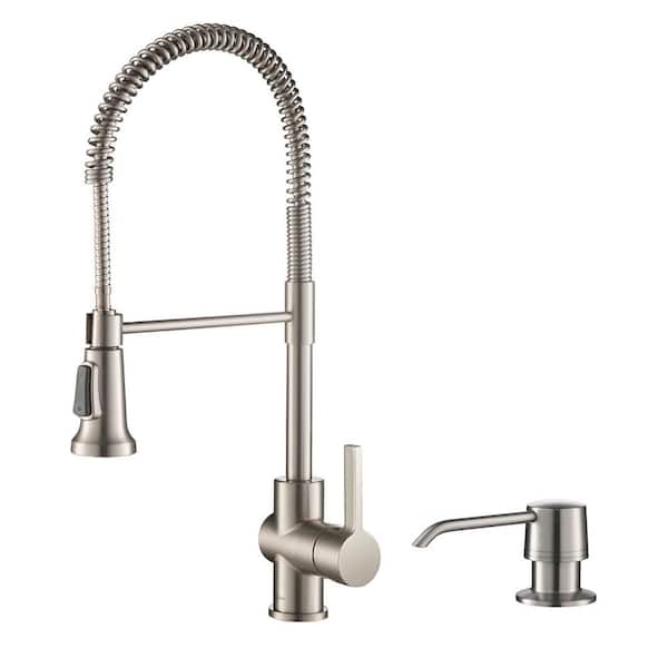 KRAUS Britt Single Handle Pull Down Sprayer Kitchen Faucet with Deck Plate and Soap Dispenser in Spot Free Stainless Steel