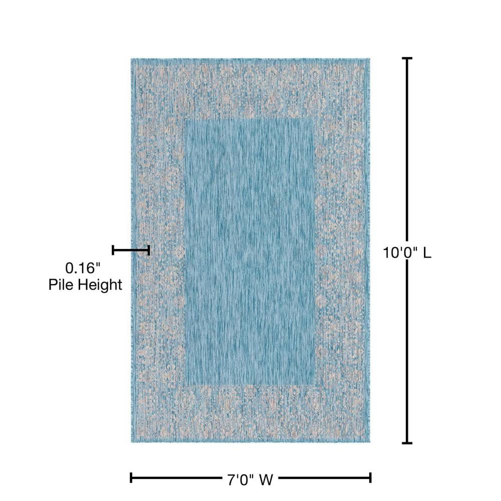 Aqua Floral Bliss Easy-Care Synthetic Outdoor Rug 7'1" x 10'