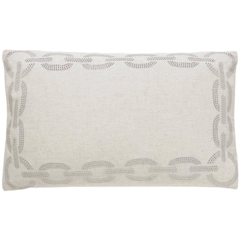 Set of 2 White Rectangular Embroidered Cotton Accent Pillows