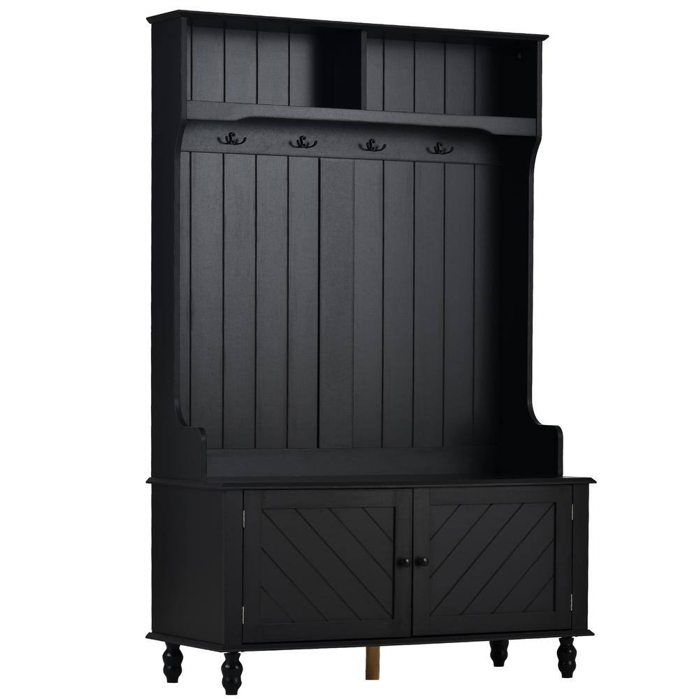 40 in. W x 17.7 in. D x 64.2 in. H Black Linen Cabinet Hall Tree with 4 Hoo