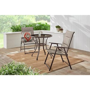 Mix and Match Steel Padded Sling Folding Outdoor Patio Dining Chair in Riverbed Taupe Tan (2-Pack)