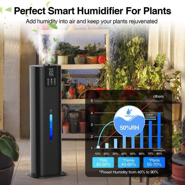 2.11 gal. Plastic Ultrasonic Cool Mist Humidifier for Large Room Black Smart App and Remote Control