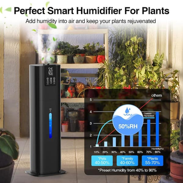2.11 gal. Plastic Ultrasonic Cool Mist Humidifier for Large Room Black Smart App and Remote Control