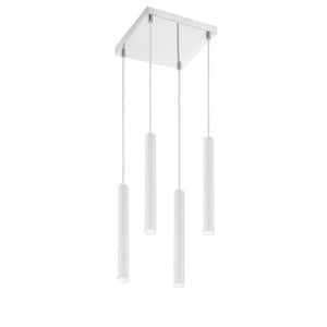 Forest 5 W 4 Light Chrome Integrated LED Shaded Chandelier with Matte White Steel Shade