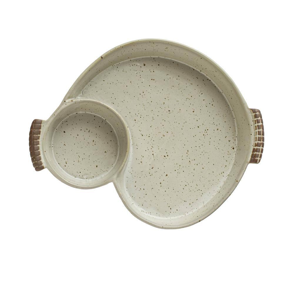 Ivory Ceramic Tiered Chip and Dip Tray with Handles