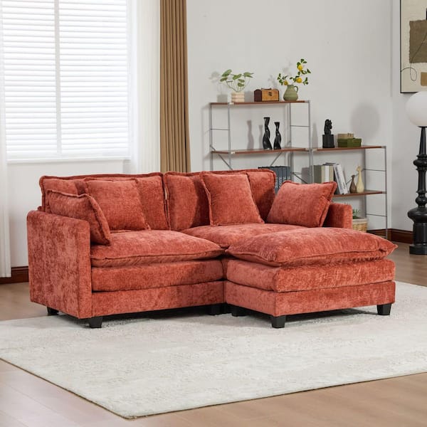 Coryn 76.7 in. Chenille 2-Seater Removable Cushion Loveseat in Orange