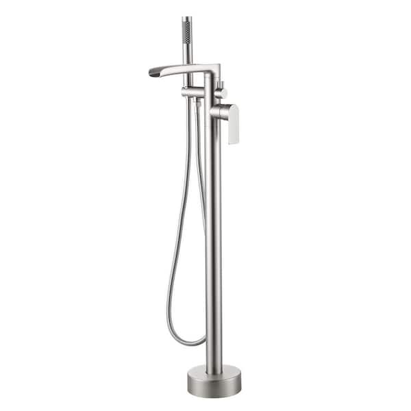 VEVETTA Single-Handle Waterfall Freestanding Tub Faucet with Handheld Shower in. Brushed Nickel