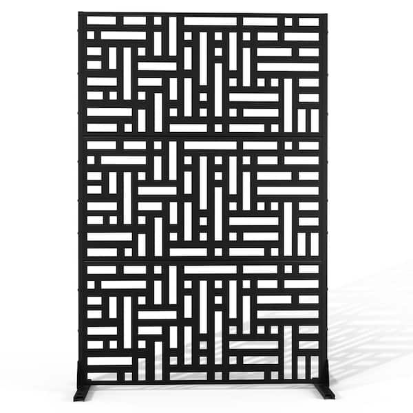 72 in. H x 47 in. W Metal Privacy Screen for Deck Patio Balcony Garden, Freestanding Decorative Privacy Screen, Black