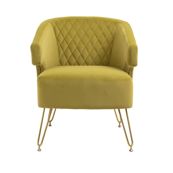 HOMEFUN 25 in. Yellow Green Upholstered Velvet Arm Chair with Metal Legs