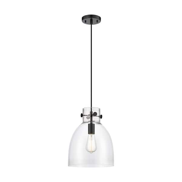 Innovations Newton Bell 100-Watt 1 Light Matte Black Shaded Pendant Light with Clear glass Clear Glass Shade