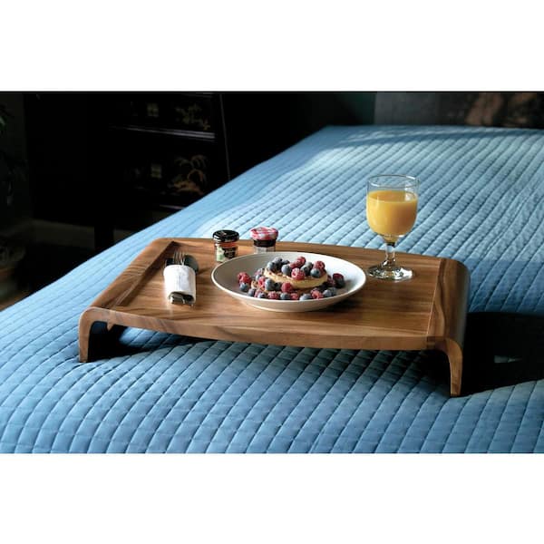 15 in. Acacia Wood Reversible Serving/Bed Tray Brown
