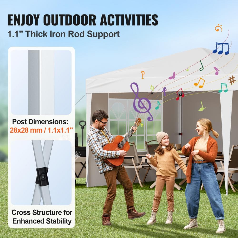 White 10x20 ft Adjustable Height Pop Up Canopy Tent with Sidewalls